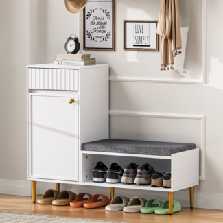 Schuhschrank mit Sitzbank und Stauraum,moderner Schuhorganizer, Schuhkommode, Flurbank mit Polsterung, Schublade und Ablagefächern