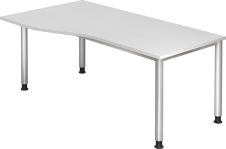 bümö höhenverstellbarer Schreibtisch H-Serie 180x100 cm in weiß, Gestell in Silber - großer PC Tisch für's Büro manuell höhenverstellbar, Computertisch verstellbar, HS-18-W