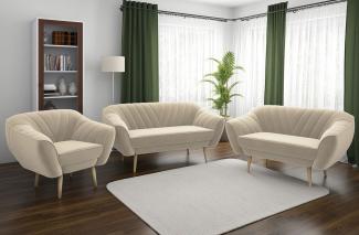 Couchgarnitur zum Wohnzimmer, Sofa-Set - Sofa MIA - 3 2 1 - Beige Velours