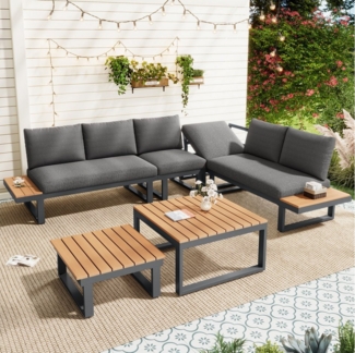 Celya Gartenlounge-Set Gartenlounges, Gartenmöbel Set 6 Personen, Eckstellung, (verzinktes Stahlrohr, Tischplatte aus Kunststoffholz, mit zwei Couchtischen), Eckstellung, mit verstellbarer Neigungsfunktion (5-stufig, bis 55)