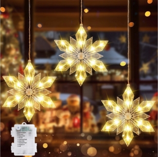 Quntis LED-Lichterkette 60/120cm LED-Lichtervorhang für fenster Weihnachtsdeko mit Haken, Timer/Memory-Funktion 8 Modi, Batterie, für Fenster Balkon