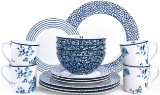 LAURA ASHLEY BLUEPRINT COLLECTABLES Kombiservice Geschirr-Set, Service China Rose, Sweet Allysum, Floris, Candy Stripe (16-tlg), 4 Personen, Porzellan, 16 Teile, für 4 Personen