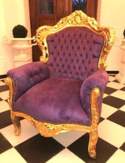 Casa Padrino Barock Sessel "King" Lila / Gold - Barock Wohnzimmer Möbel