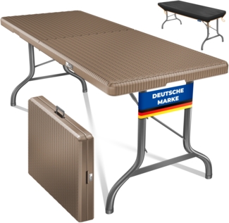 KESSER® Buffettisch Tisch klappbar Kunststoff 183x76 cm Rattan Optik Campingtisch Partytisch Klapptisch Gartentisch für Garten Terrasse und Balkon zusammenklappbar 6 Personen ink. Tragegriff Braun