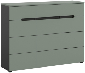 xonox. home - Schuhkommode Canu 120 x 94 x 37 cm in Korpus Basalt grau Nb. und Front Smoke Green Nb. - Schuhschrank Kommode Highboard Stauraumschrank - praktisch & modern