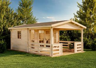 Alpholz Gartenhaus Lappland-40 B Gartenhaus aus Holz Holzhaus mit 40 mm Wandstärke inklusive Terrasse Blockbohlenhaus mit Montagematerial