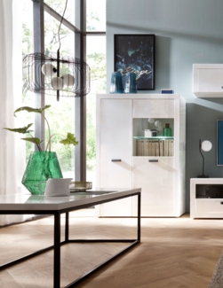 Standvitrine "Essen" Glasvitrine 100cm weiß Hochglanz MDF