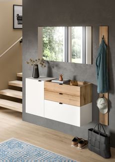 Garderobenkombination B/H/T: 158x194x37 cm in weiß Nachbildung und Evoke Oak Nachbildung