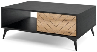 Lomadox Couchtisch DALE-160, Wohnzimmertisch schwarz mit Eiche 1 Schublade 104x40x68 cm