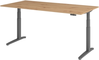 bümö elektrisch höhenverstellbarer Schreibtisch 200x100 cm mit Memory-Steuerung - Design Schreibtisch höhenverstellbar elektrisch, elektrischer Schreibtisch Asteiche, Gestell graphit, XBHM-2E-R-GG