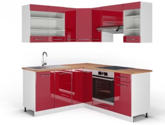 Eckküche Fame-Line Bordeaux Hochglanz/Weiß 190 x 60 cm , AP Eiche Vicco