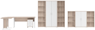 moebel-dich-auf Büromöbel-Set OFFICE LINE, (Komplett-Set, 9-tlg, Schreibtisch + Rollcontainer + Aktenschrank + Highboard + Aktenregal), in Eiche Sonoma / Weiß
