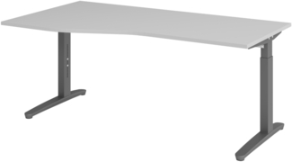 bümö Schreibtisch höhenverstellbar 180x100 cm in grau, Metallgestell in graphit - Bürotisch groß, höhenverstellbarer Büroschreibtisch, Computertisch & PC Tisch Büro, X18-5-GG