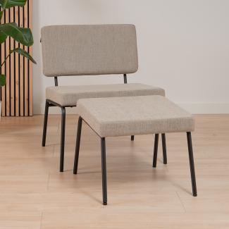 Bronx71 Sessel Espen mit Hocker recycelter Stoff beige