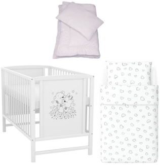 Baby-Delux Komplettbett Babybett Mia Komplettset, 7-tlg, Kinderbett 60x120 cm weiß, Bettset verschiedene Designs