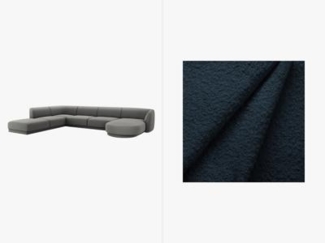 Micadoni Panorama-Ecksofa Miley 6-Sitzer Links Boucle Dunkelblau Kunststoff schwarz