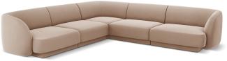 Micadoni 5-Sitzer Samtstoff Reversible Ecksofa Miley | Bezug Cappuccino | Beinfarbe Black Plastic