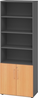 bümö Aktenregal & Schrank abschließbar, Büroschrank Regal Kombination Holz 80cm breit in Graphit/Buche - abschließbarer Schrank für's Büro & Arbeitszimmer, Büro Möbel Ordnerschrank, 968T2-G-6-BS