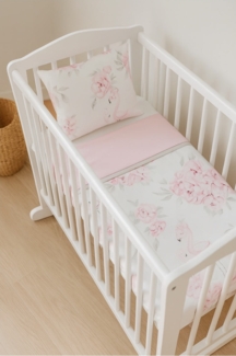 Baby Bettwäsche Set 4-teilig – Flamingo & Pfingstrose