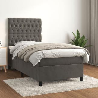 vidaXL Boxspringbett mit Matratze Dunkelgrau 90x190 cm Samt 3143176