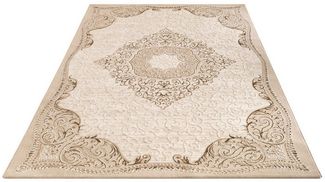 KADIMA DESIGN Teppich Orientalisch Wohnzimmer 100% Polyester Teppich Kurzflor, Rechteckig, Höhe: 12 mm, Florhöhe: 8 mm, 100% Polyester, Rechteckig, 160x220cm, Beige