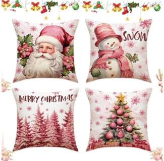 CLTYQ Kissenbezug Weihnachten 45x45 4er Set Kissenbezüge Dekokissen Leinen Kissenhüllen, (4 Stück), für Deko Weihnachten Sofa Schlafzimmer Couch Kissenbezug