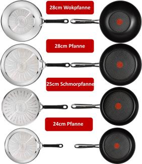 Tefal E76 Jamie Oliver Pfannenset- Pfanne 24cm & 28cm, Schmorpfanne 25cm mit Deckel, Wok 28cm Set 17 - Pfannen Induktion