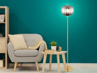 Stehlampe Wohnzimmer Stehleuchte Glas rauch gold messingfarben 15345SMM