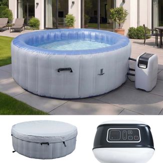 Whirlpool HWC-N97, 4 Personen, In-/Outdoor heizbar aufblasbar Pumpe PVC laminiert, rund Ø 180cm ~ grau-blau