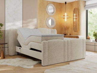 Elektrisch Boxspringbett Multipocket-Matratzen, elektrisch verstellbar, Polsterbett mit Bettkästen - FORTINA - 180 x 200 cm - Creme Struktur - H4