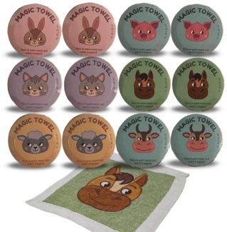Bada Bing Handtuch Set Magisches Handtuch Kinder Zauberhandtuch Bauernhof Tiere Waschlappen, (12-St), 100% Baumwolle, Zauberhandtuch
