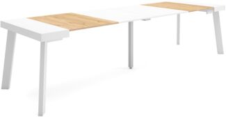 Skraut Home | Ausziehbarertisch | Multifunktionaler ausziehbarer | 300 | Für 14 Gäste | Hölzerne Beine | Moderner Stil | Eiche und weiß