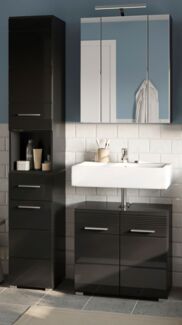 Badmöbel Set Leon in schwarz Hochglanz 3-teilig 105 x 182 cm