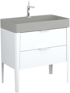 BADEDU SORA Waschbecken mit Unterschrank 80 cm breit, Weiß matt, Waschbecken Quartzkomposit Grau, aus Aluminium, mit Füßen