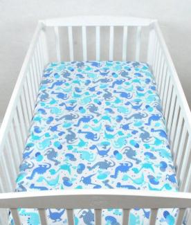 BABYLUX Spannbetttuch 70 x 140 cm Baby SPANNBETTLAKEN Baumwolle Kinderbett 100. Dino Blau