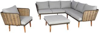 Gartengarnitur HWC-L31, Garnitur Lounge-Set Sofa Outdoor, Spun Poly Metall Poly-Rattan MVG-zertifiziert ~ hellgrau