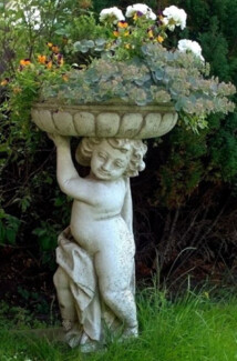 Casa Padrino Jugendstil Blumentopf mit Skulptur Antik Grau Ø 50 x H. 86 cm - Pflanzentopf - Gartendeko