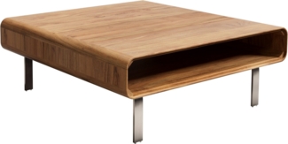 DELIFE Couchtisch Anaya, Akazie Natur 90x90 cm 1 Fach L-Fuß Edelstahl Couchtisch