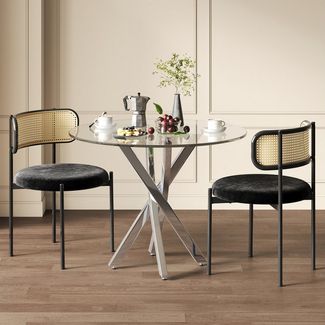 i@home Essgruppe Esstisch-Set(Esstisch und 2 Stühlen),Tischplatte aus gehärtetem Glas, (moderner 80*80*75cm Esstisch,verzinkte Tischbeine,Couchtisch, Esszimmerstühle,silberne Tischbeine), Hochtransparente Glastischplatte, Galvanisierte Metallbeine