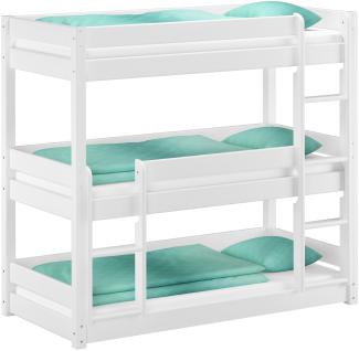 Weißes Dreier-Etagenbett für Erwachsene Stockbett für drei Personen 90x200 Kiefer weiß V-60. 03-09W