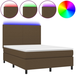 vidaXL Boxspringbett mit Matratze & LED Dunkelbraun 140x200 cm Stoff 3134720