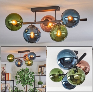 hofstein Deckenleuchte Deckenlampe aus Metall/Glas in Schwarz/Blau/Grün/Kupferfarben, Deckenleuchte im Retro/Vintage-Design (Schirm Ø 15 cm), 5 x E14