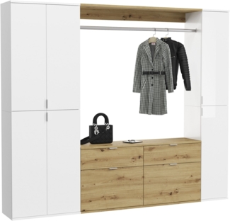 INOSIGN Garderoben-Set Trondheim, Breite 212 cm, 5-teilig, bestehend aus:, (Set, 4-St), 2x Garderobenschrank, 1 Kommode, 1 Garderobenstange, 1 Ablageboden