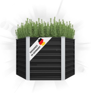 DELUKE® 6-eckiges Hochbeet für Garten NOA Anthrazit 129x129x45cm Verzinkter Stahl Hochbeet Metall Gartenbeet Kräuterbeet Blumenbeet Beet hoch Frühbeet für Garten Gemüsebeet