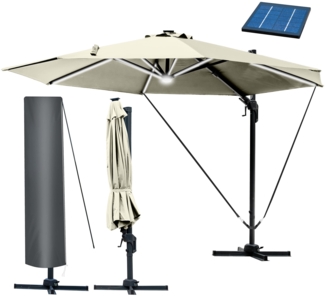 BRAST Alu Sonnenschirm Ampelschirm Ø360cm Beige + LEDs Windsicherung & Schützhülle UV-Schutz 80+ wasserabweisend mit Kurbelvorrichtung drehbar schwenkbar & höhenverstellbar