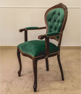 Casa Padrino Luxus Barock Esszimmer Stuhl mit Armlehnen Grün / Dunkelbraun H. 105 cm - Barock Möbel