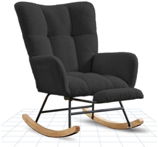 FLEXISPOT Schaukelstuhl mit Hoher Rückenlehne & Fußstütze, Relaxsessel, Schaukelsessel (Moderner Schwingsessel mit Holzkufen, mit Seitentasche), Gepolsterter Relaxsessel für Wohnzimmer & Schlafzimmer