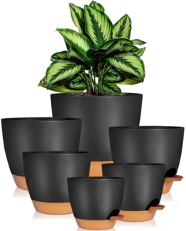 iDattel Selbstbewässerung Blumentopf Set 6er Sukkulenten Kräutertopf Schwarz