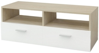ML-DESIGN Lowboard TV-Schrank aus Holz mit Stauraum 2 Klapptüren und 2 offenen Fächern, Fernsehschrank 95x36x35cm Weiß/Natur mit Schublade und 2 Glas Ablagen