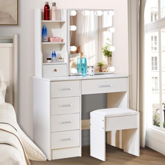 Schminktisch LED-Beleuchtung Spiegel Stuhl Ablagen